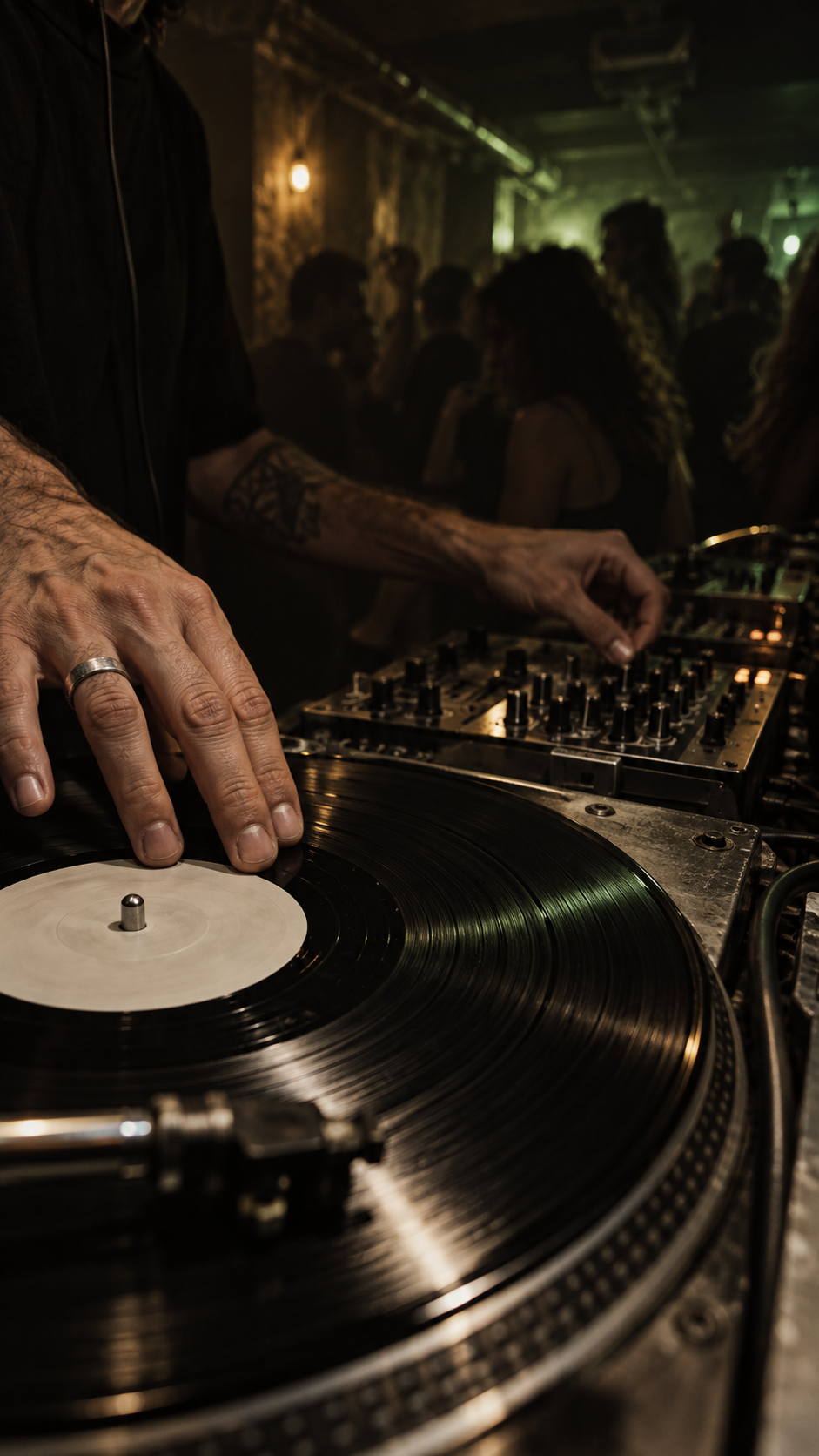 DJ playing vinyl at an underground Berlin party